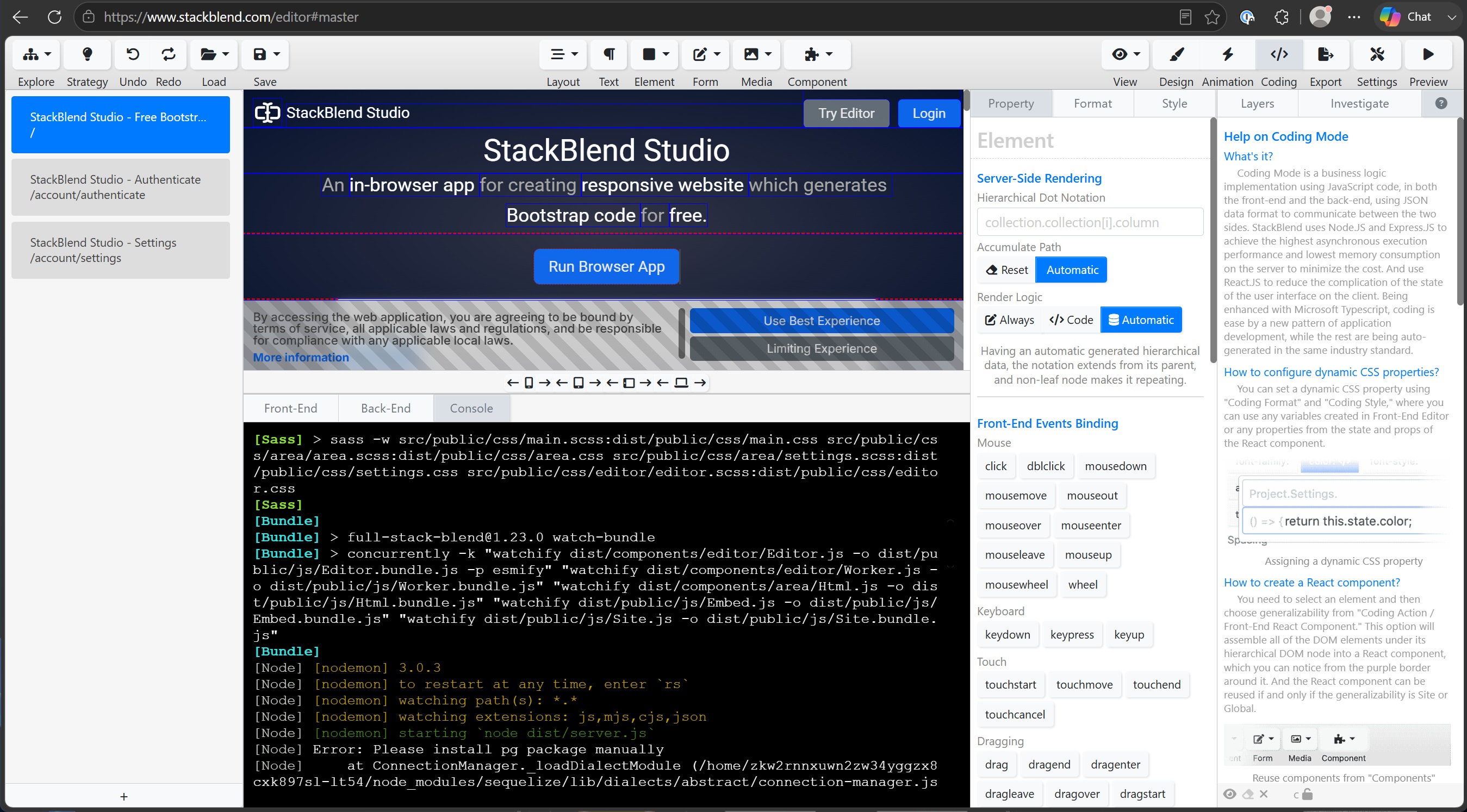 Run web server inside your web browser to debug your full-stack application.