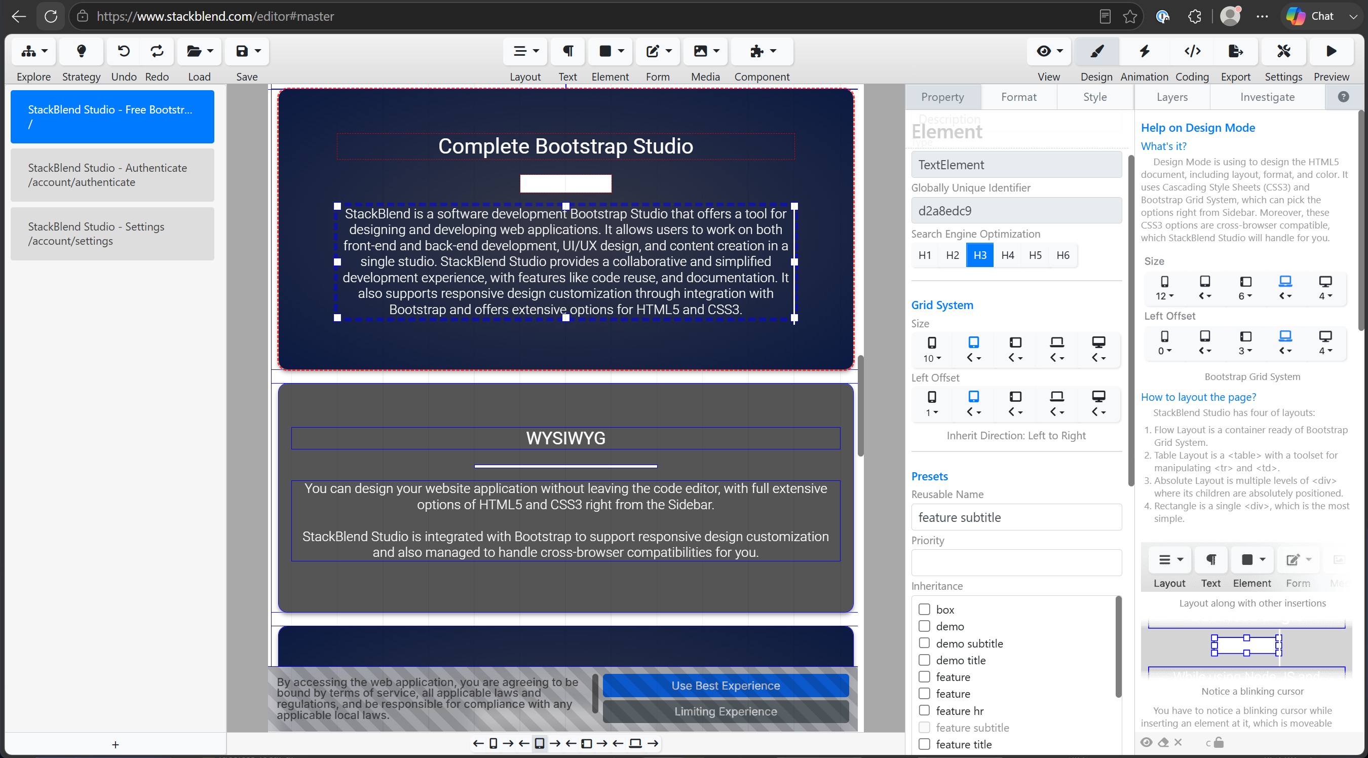 Design Bootstrap website using WYSIWYG and get exported Bootstrap code in HTML, JavaScript, and CSS.