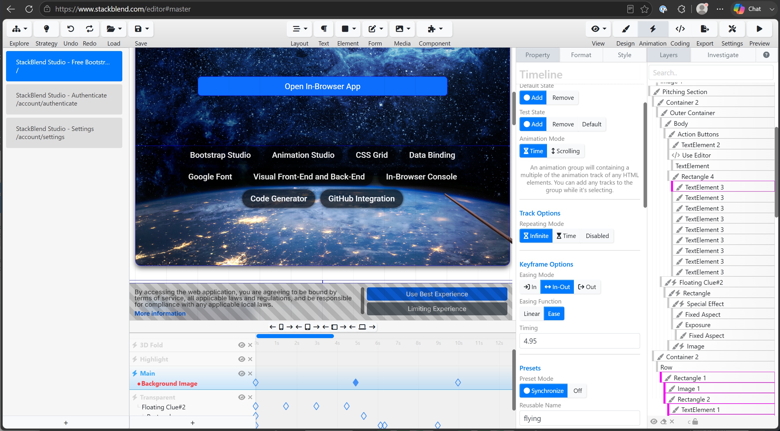 Create CSS3 animation using tracks and keyframes right on Bootstrap website.